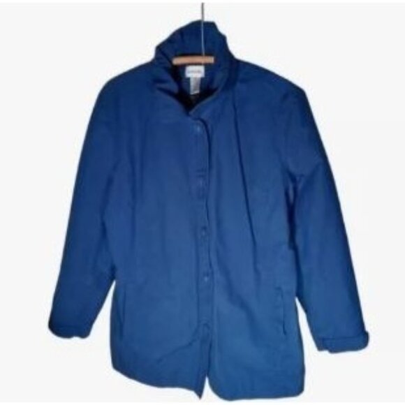 Chicos  Stylist Outerwear High Collared Button Up Jacket Blue Size 3 - Picture 1 of 8